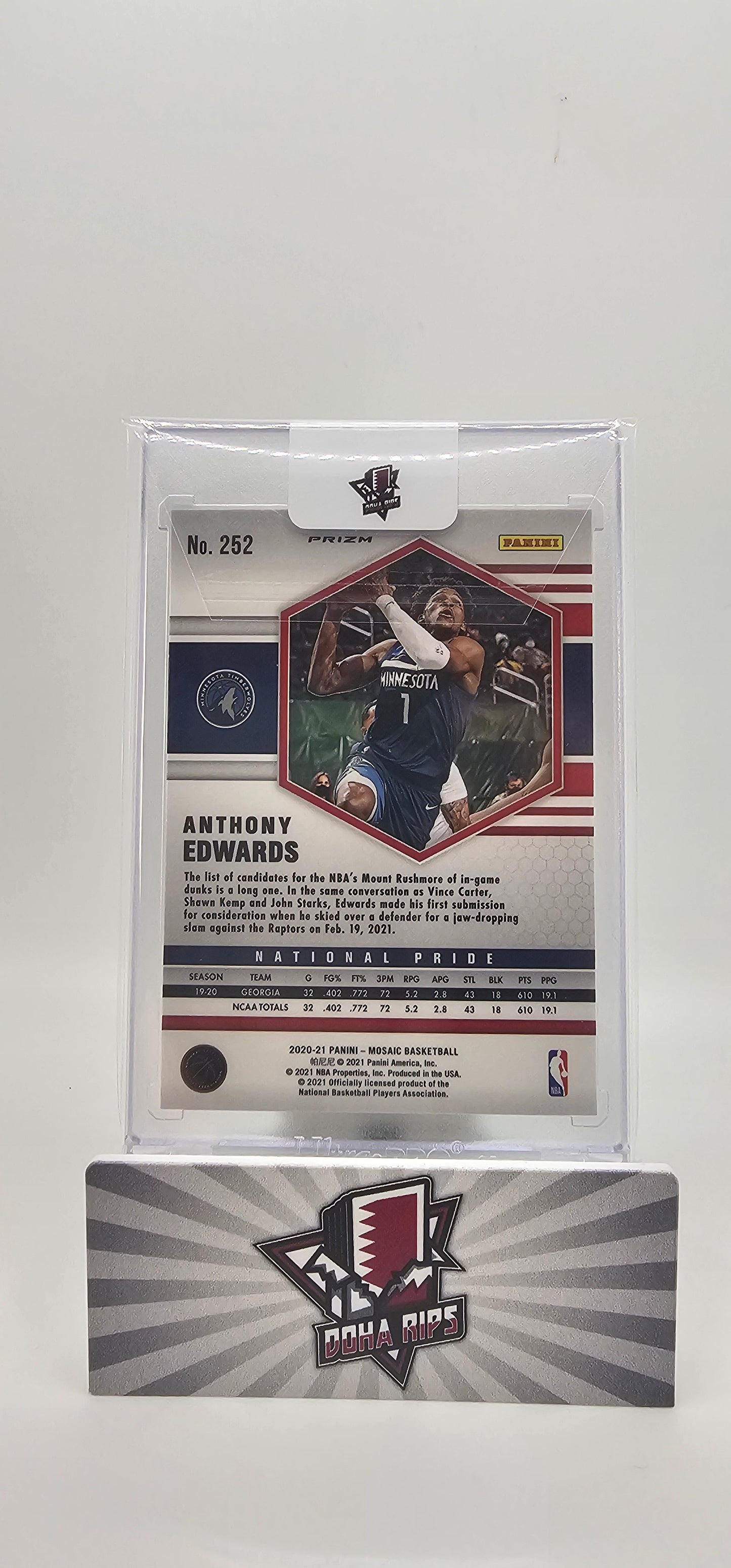 2020/21 Mosaic Anthony Edwards National Pride Blue Reactive Prizm Rookie Card