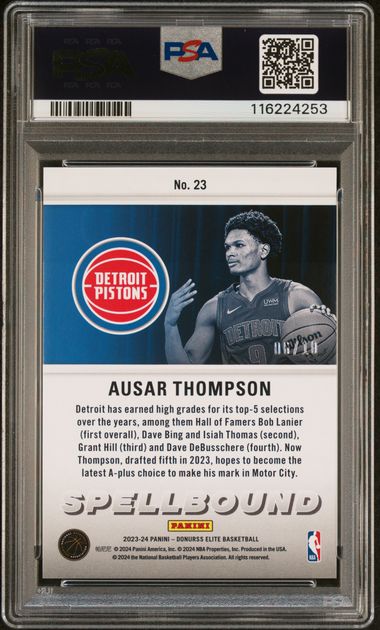 2023/24 Ausar Thompson Donruss Elite Spellbound A Gold 6/10 PSA 10