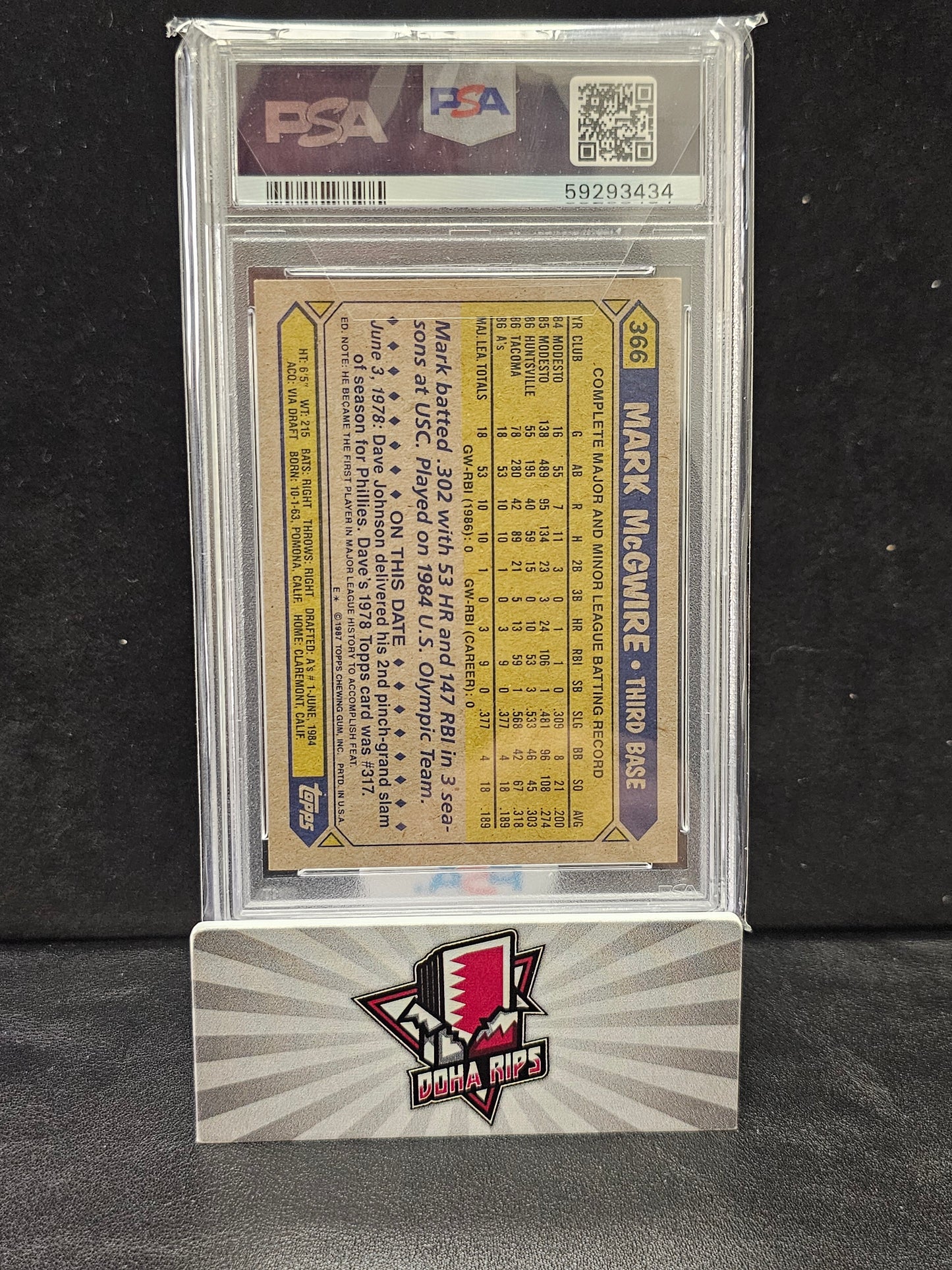 1987 Topps Mark McGwire PSA 8 RC
