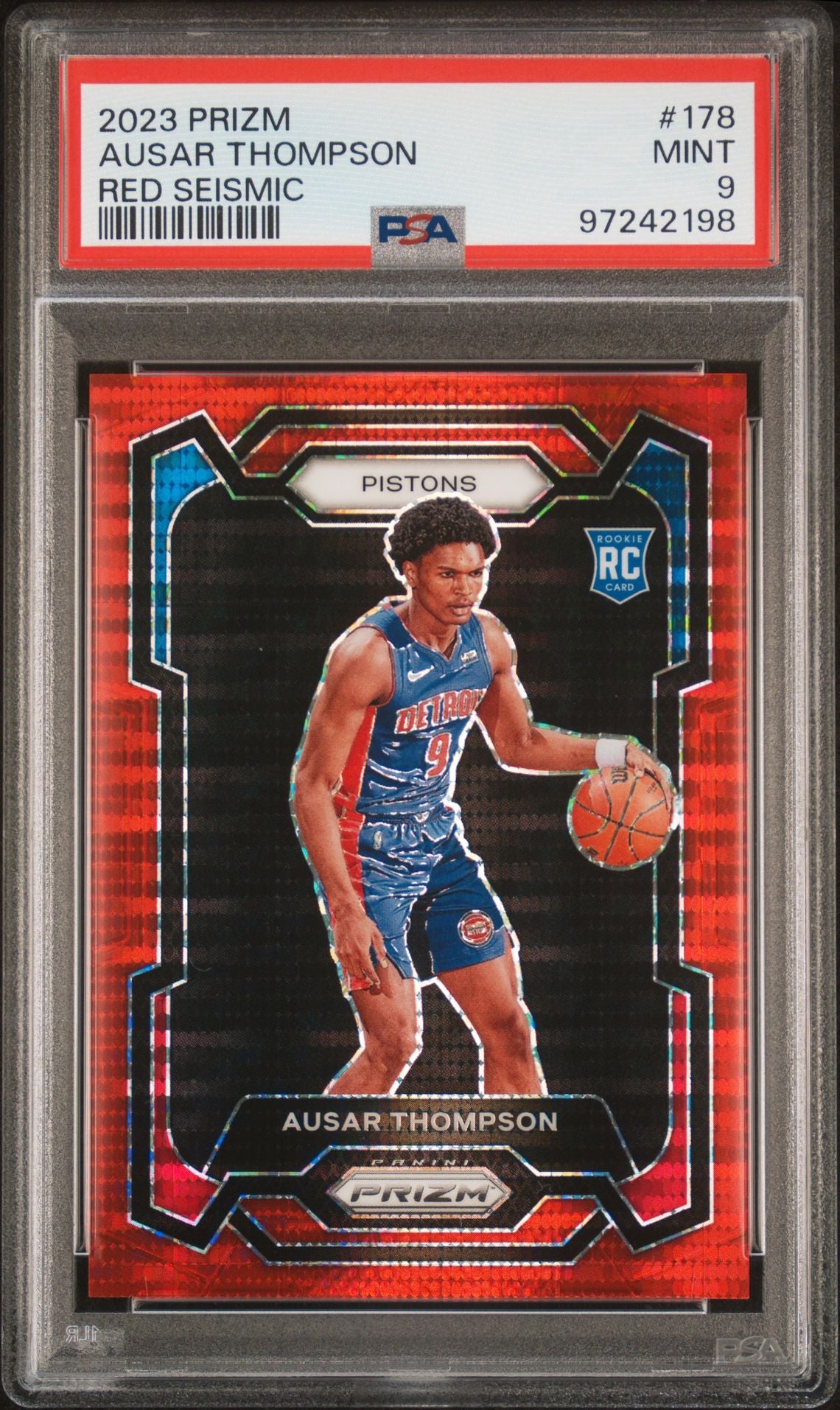 2023/24 Prizm Ausar Thompson Red Seismic 199/299 PSA 9