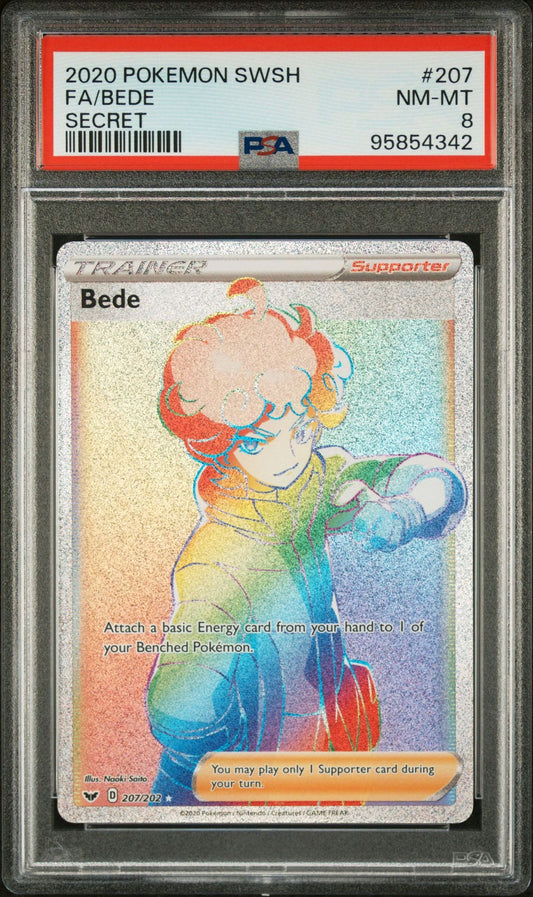 Bede Secret Full Art 207/202 Sword and Shield PSA 8