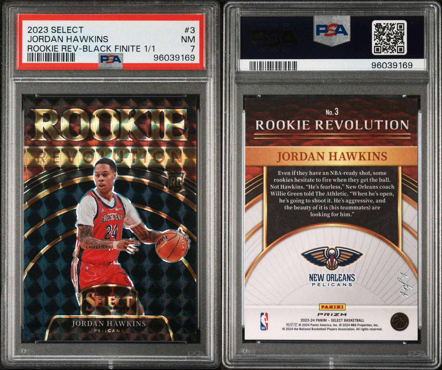 2023/24 Select Jordan Hawkins Rookie Revolution Black Finite 1/1 PSA 7