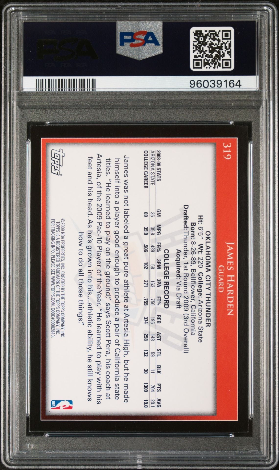 2009 Topps James Harden RC PSA 8