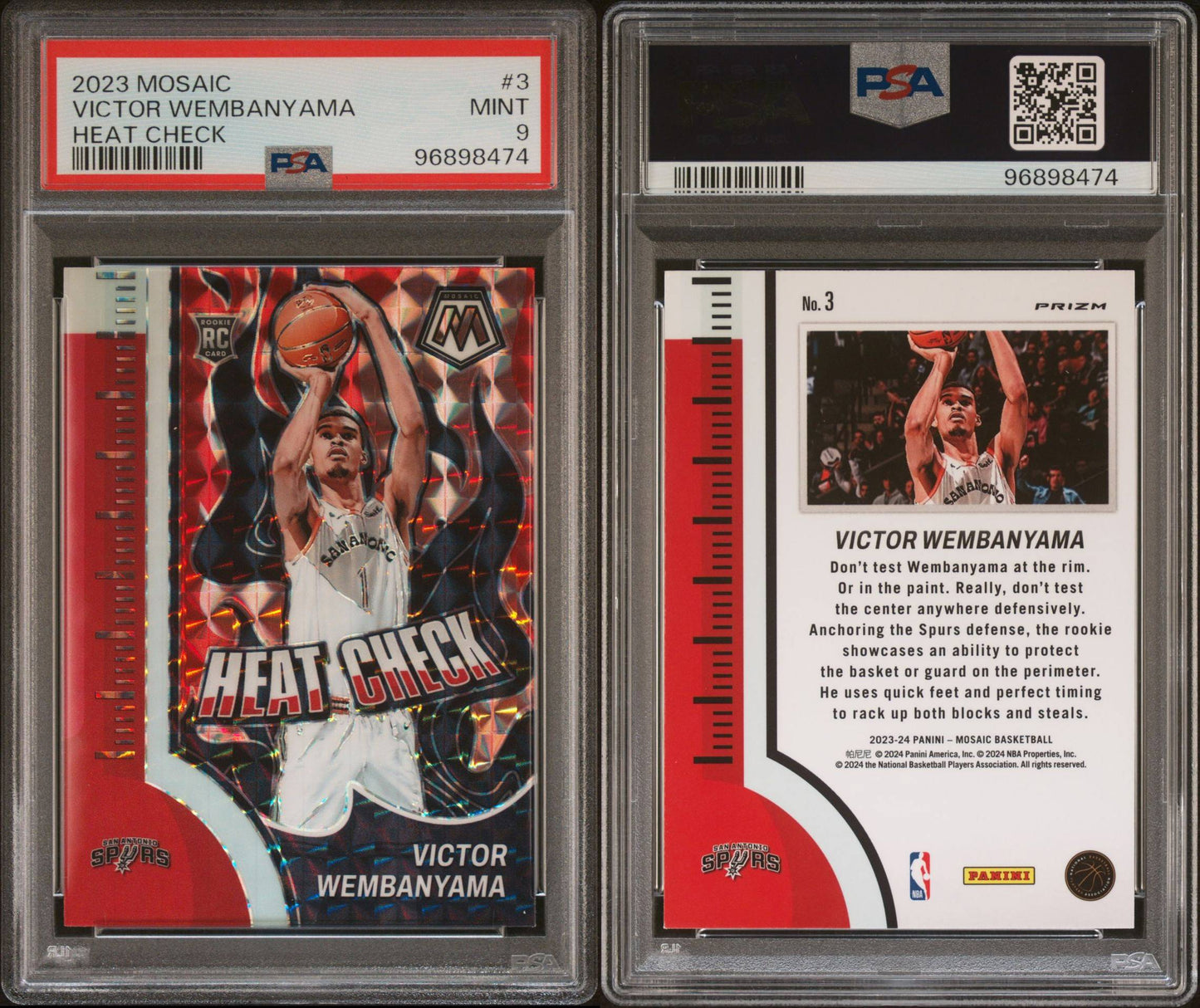 2023/24 Mosaic Victor Wembanyama Heat Check Prizm PSA 9