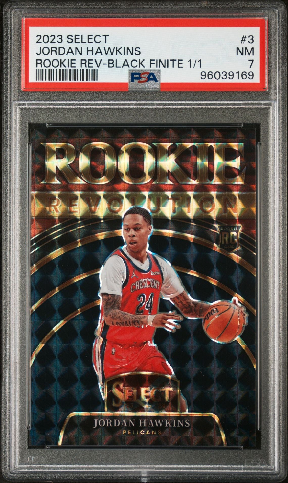 2023/24 Select Jordan Hawkins Rookie Revolution Black Finite 1/1 PSA 7