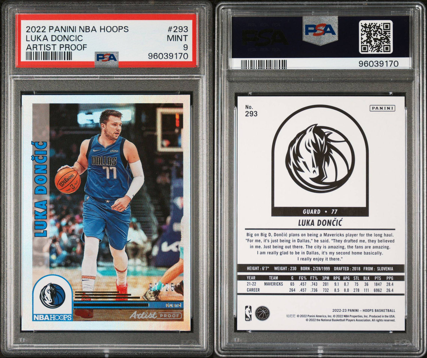 2022/23 NBA Hoops Luka Doncic Artist Proof 01/25