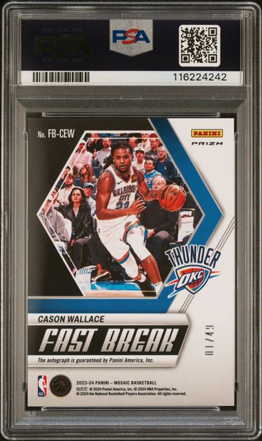 2023/24 Mosaic Cason Wallace Fast Break Autographs 01/49 PSA 8